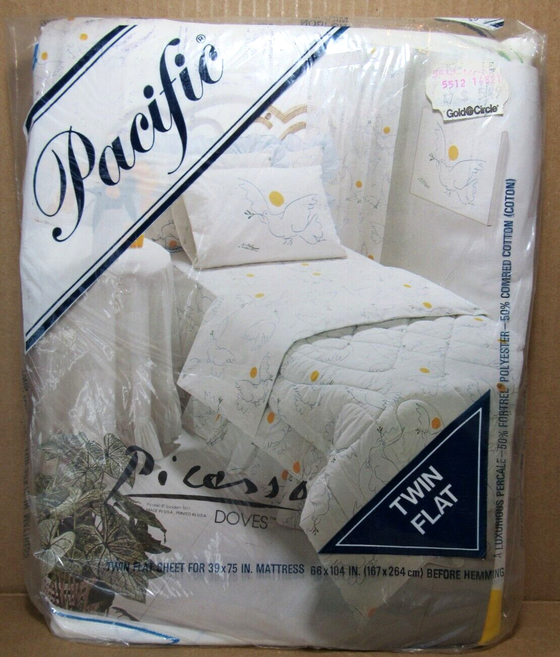 NEW Vtg Picasso Spadem Doves Peace Olive Branch Twin Size Flat Sheet Fabric 1977