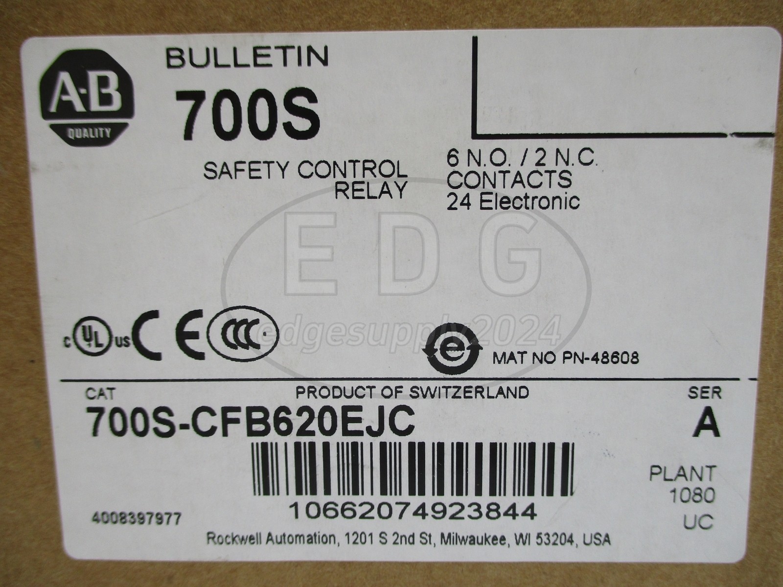 NEW ALLEN BRADLEY 700S-CFB620EJC SER. A 24VDC 3A (BR/WH) NSMP