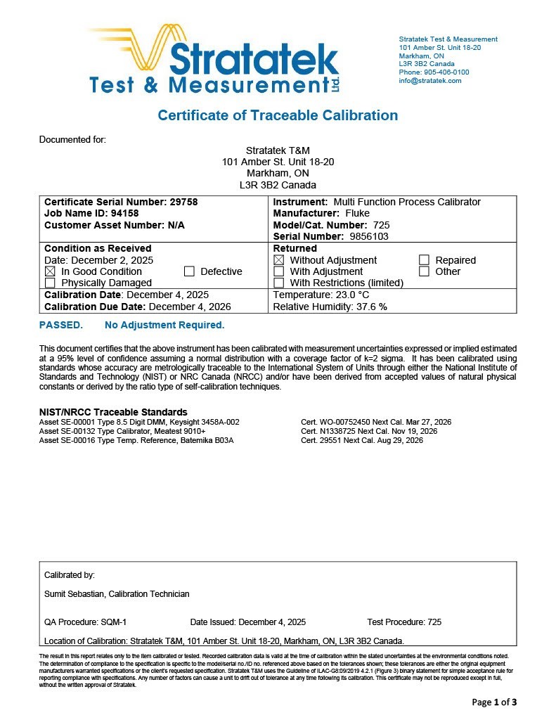 Fluke 725 Multifunction Process Calibrator - NIST Calibrated with Data