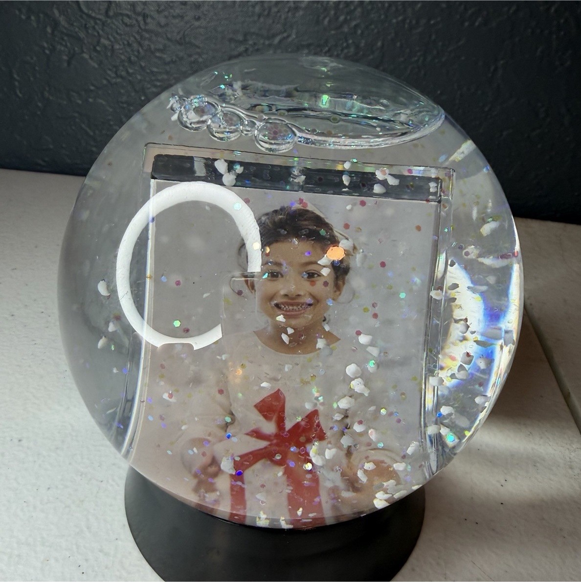 Personalized DIY Sphere Photo Snow Globe with Black Base - 2-Photo Display