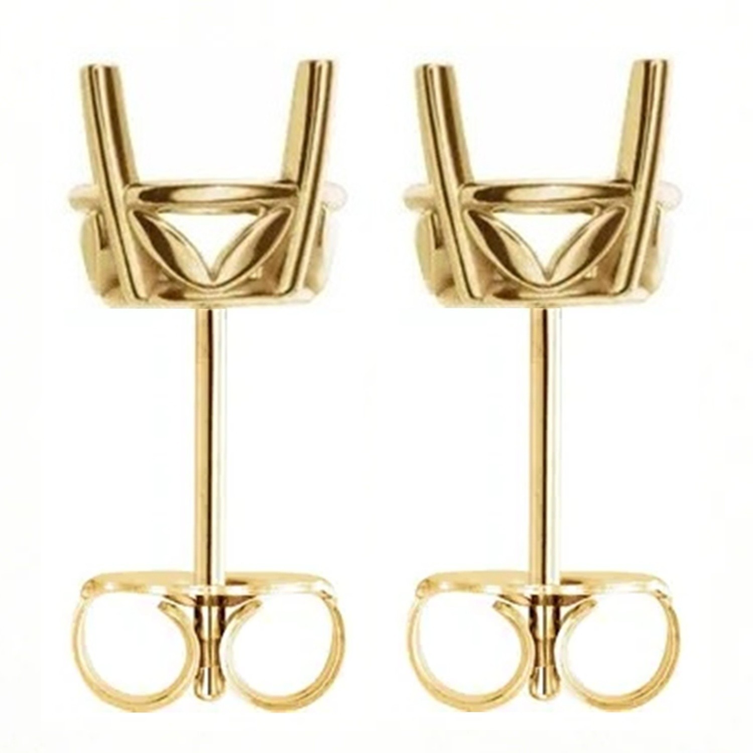 14K Yellow Gold Earring Mountings Round Cut Sprout Design Friction Back - 1 Pair