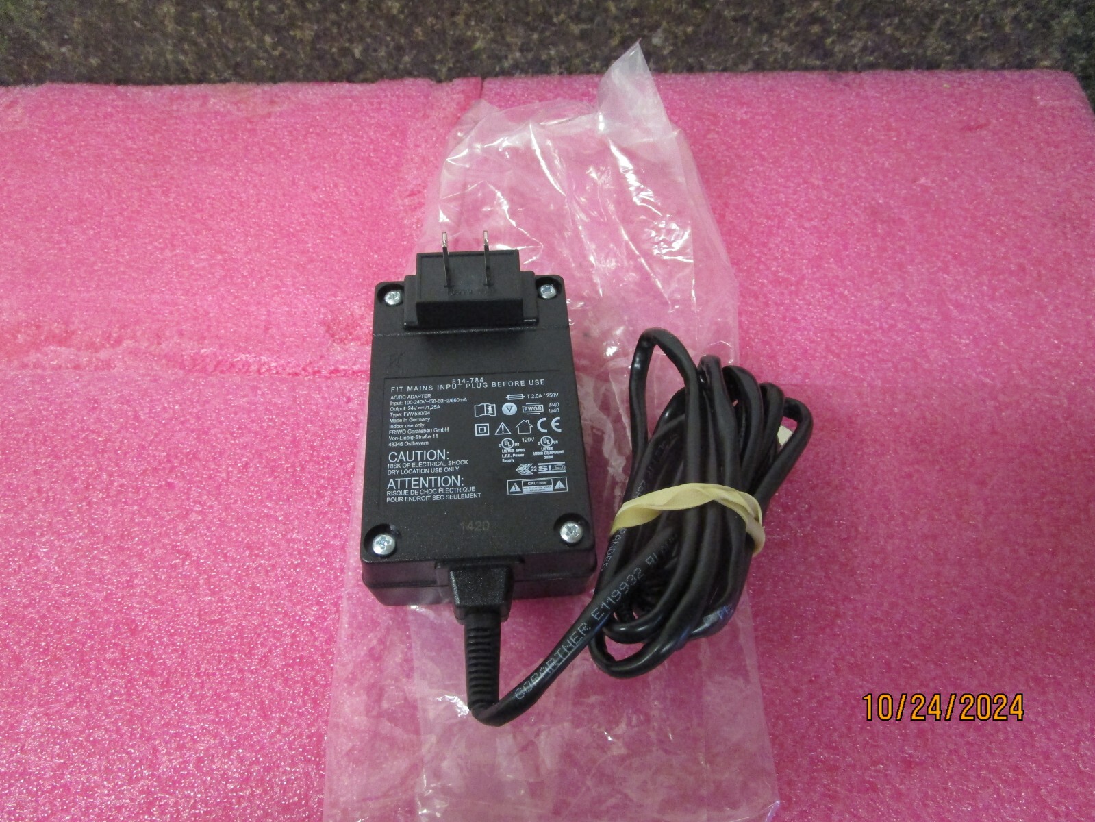 FRIWO AC/DC Adapter 100-240V 24V 1.25A Power Supply FW7530/24  514-784