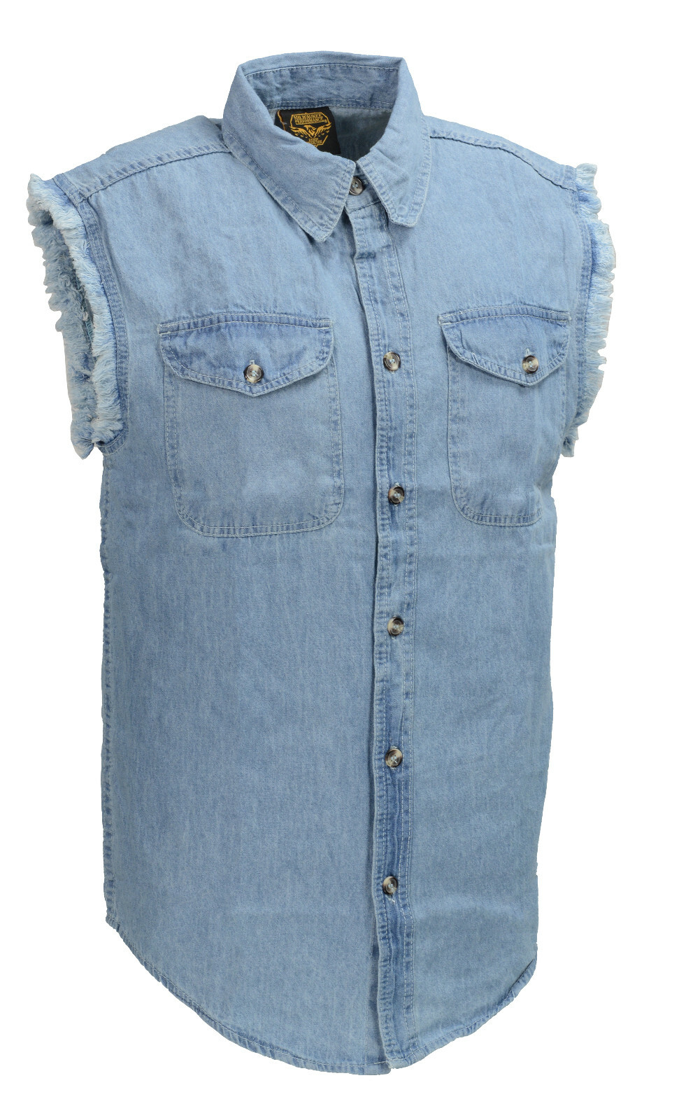 Milwaukee DM1001 Men's Blue Lightweight Sleeveless Denim Shirt w/ Frayed Sleeves