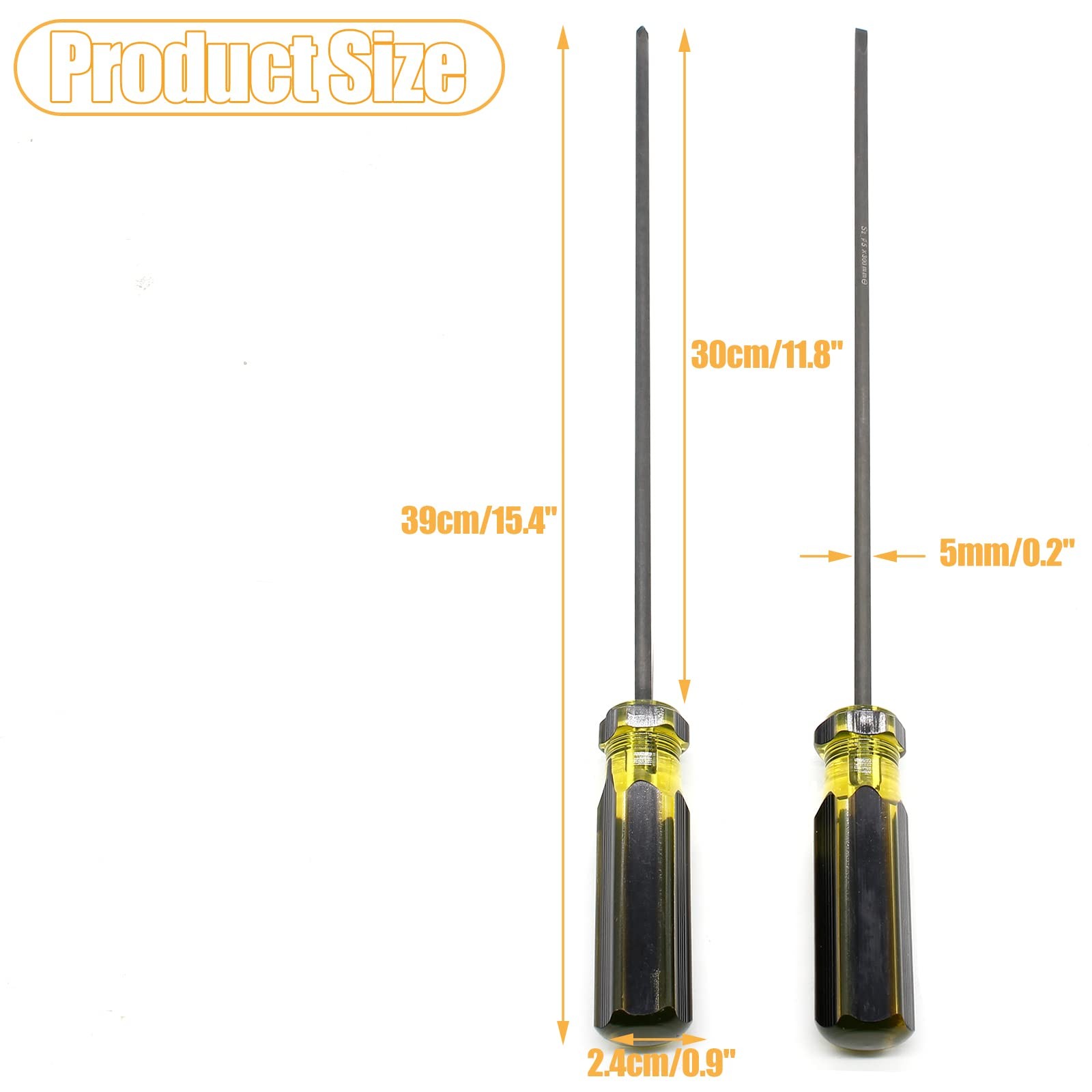 Long Screwdriver Set, 39cm / 15.4 Inches Phillips Screwdriver and Slotted Scr...