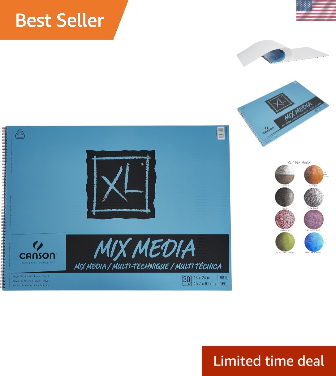 XL Series Heavyweight Mixed Media Pad 18x24 - 30 Sheets for Artist Creativity