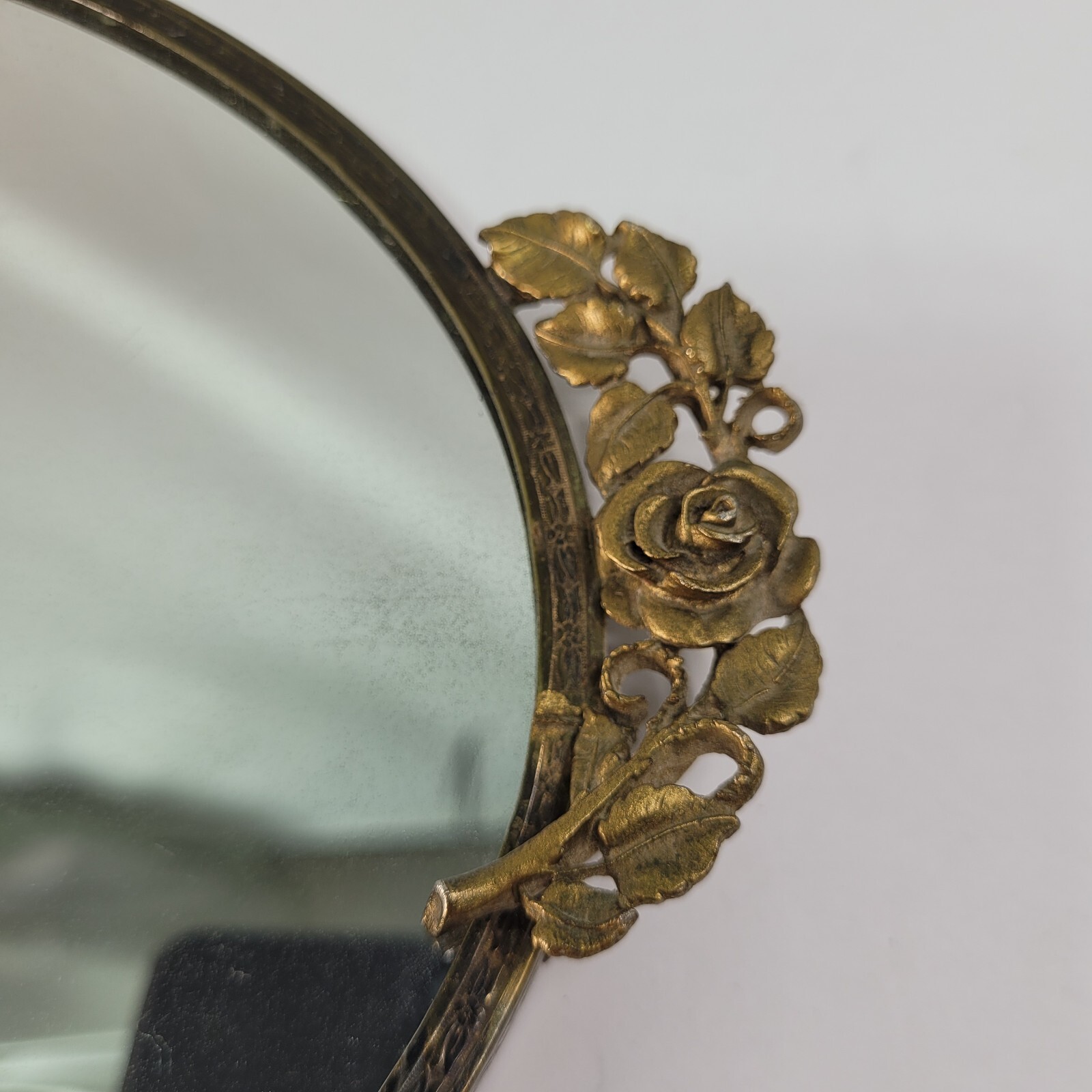 Victorian Design Bronze Flower Trim Perfume Mirror