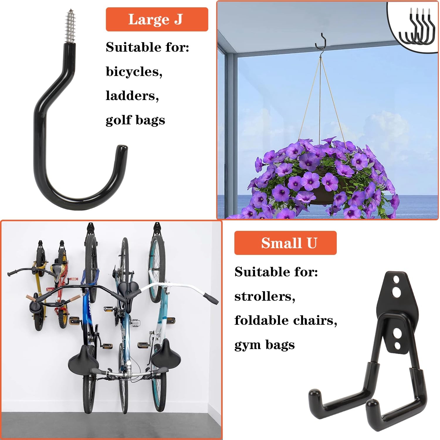 Garage Hooks, 14 Pack Garage Storage Hook Heavy Duty Solid Steel Wall Hooks, ...