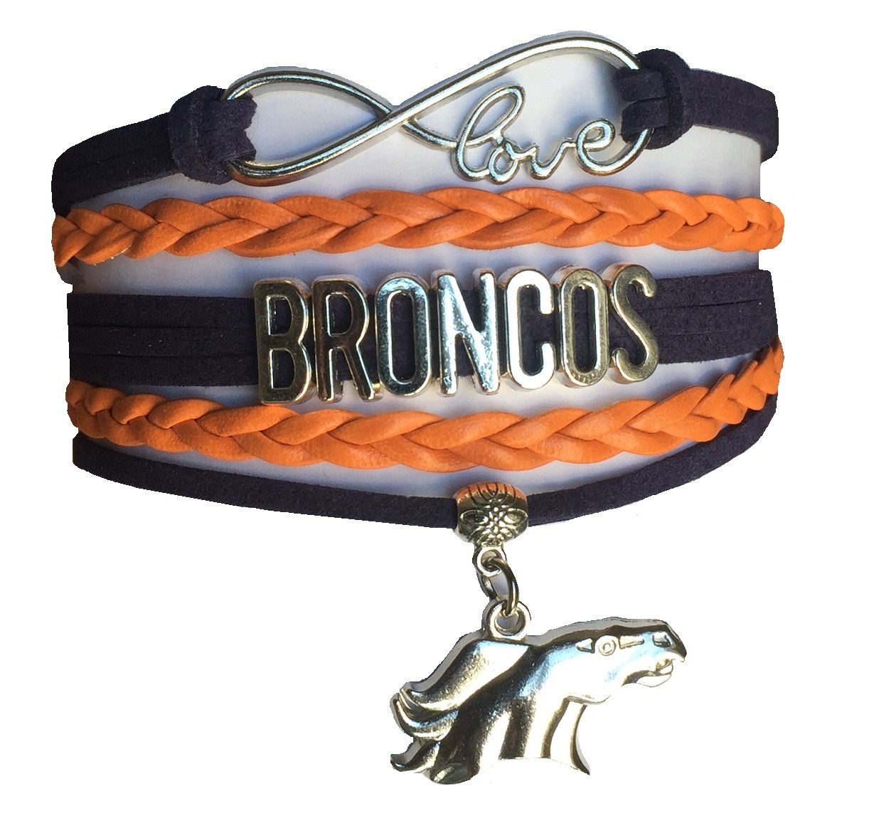 Denver Broncos Football Infinity Braided Leather Bracelet Jewelry
