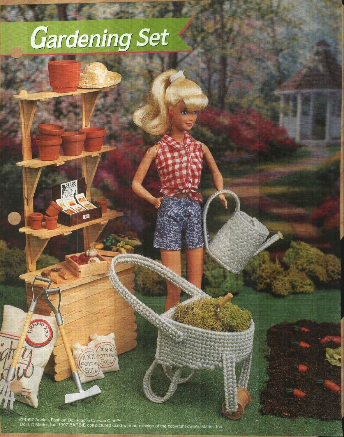 NEW GARDENING SET & GARDEN SPOT ANNIES PLASTIC CANVAS PATTERN INSTRUCTIONS