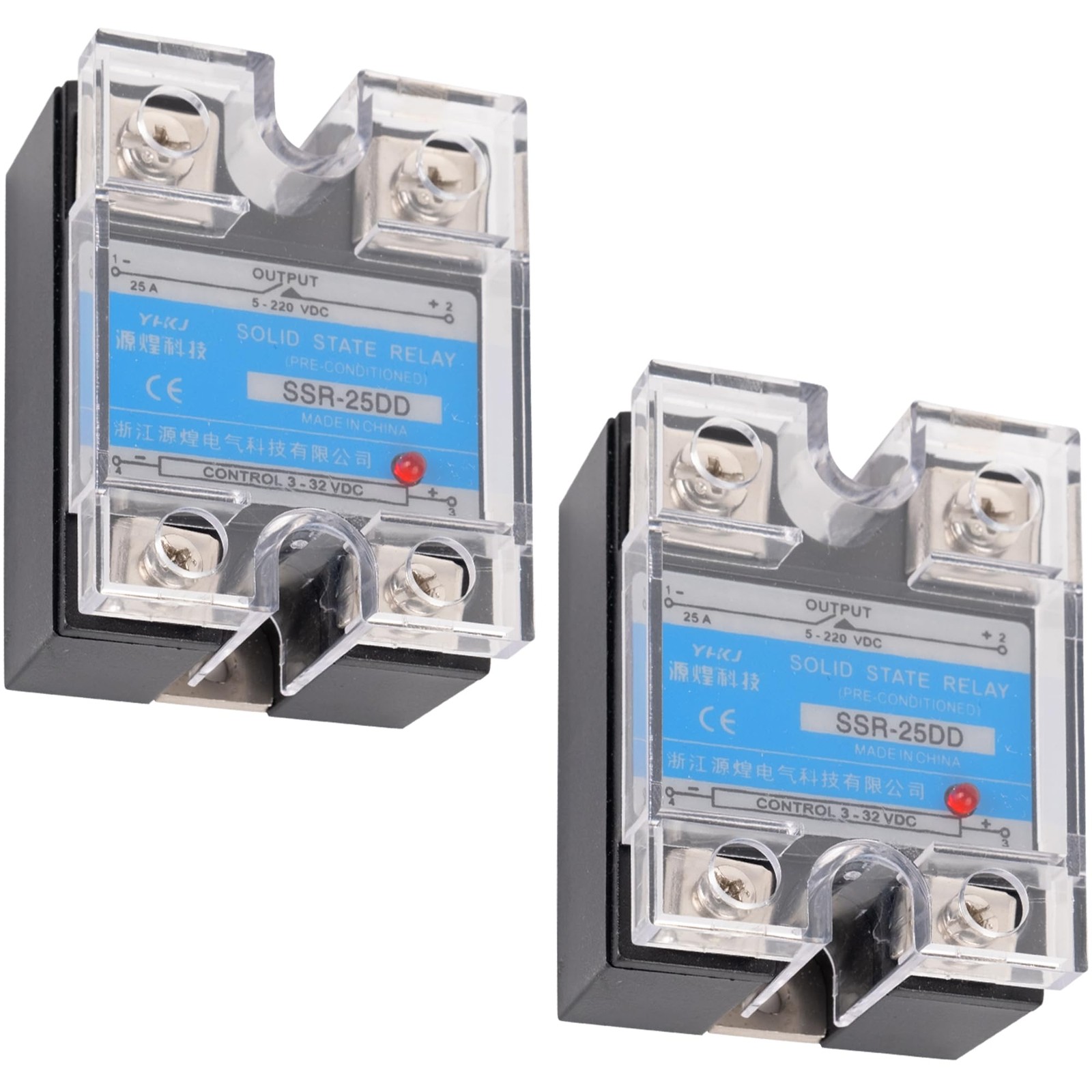 Pack of 2 SSR-25DD Solid State Relay DC 3–32V Input DC 5–200V Output 25A Sing...