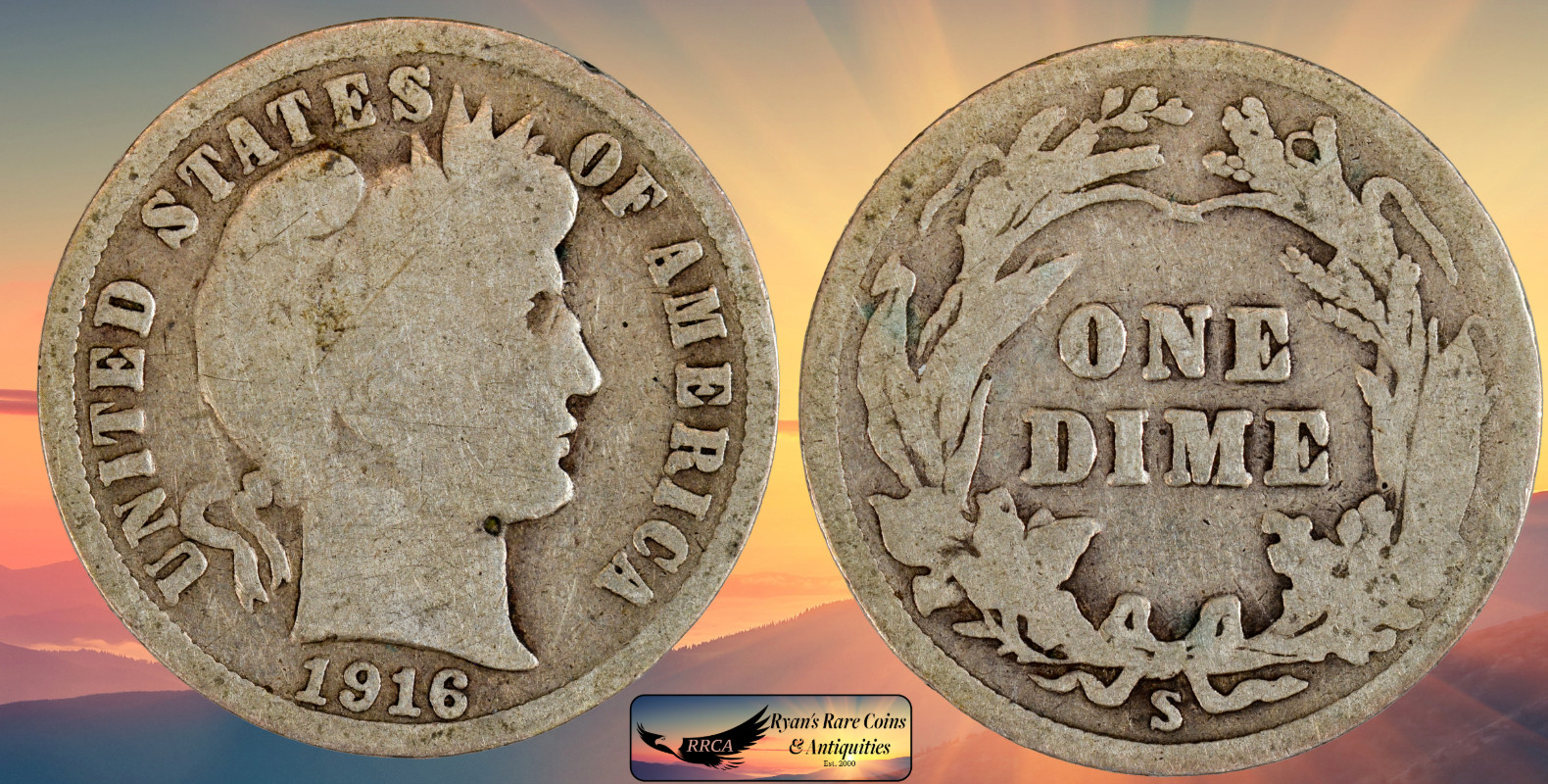 1916 S Barber Dime, Good+ Condition, Silver, Ryan's Rare Coins & Antique, C8770