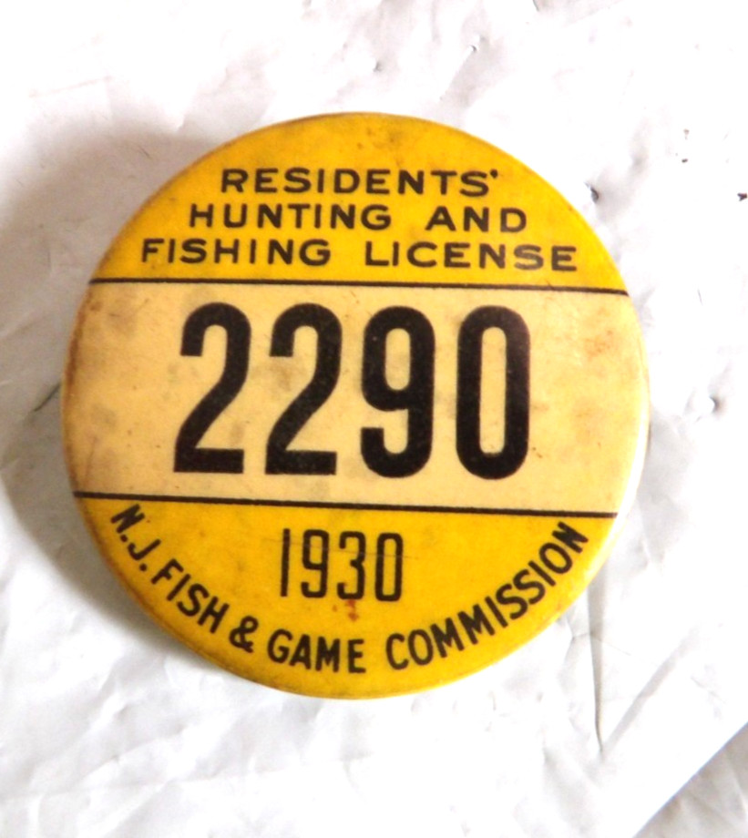 RARE 1930 N.J. Fish & wildlife Hunting -Fishing Tag Button License