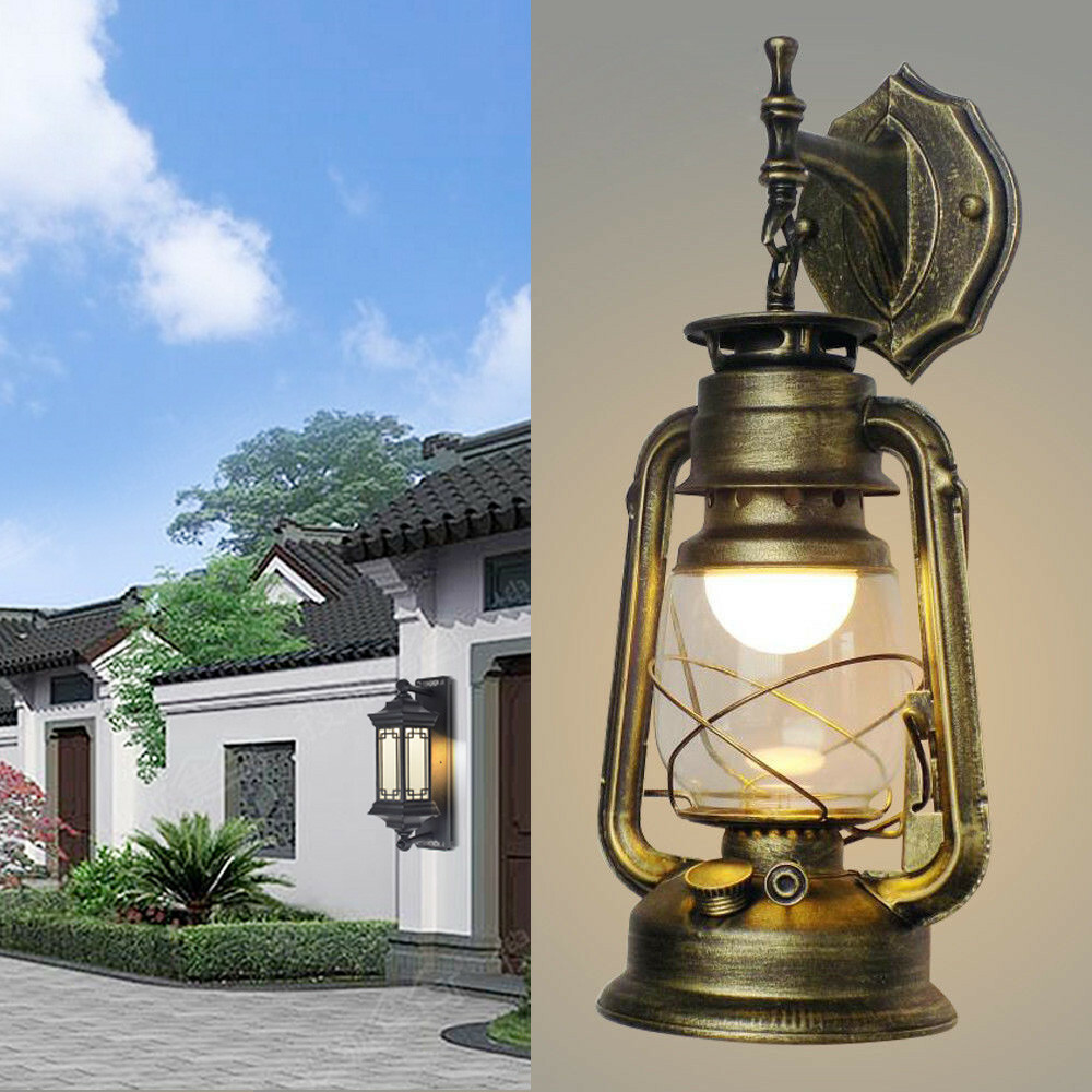 Outdoor Vintage Antique Rustic Lantern Lamp Retro Wall Sconce Light Fixture E27