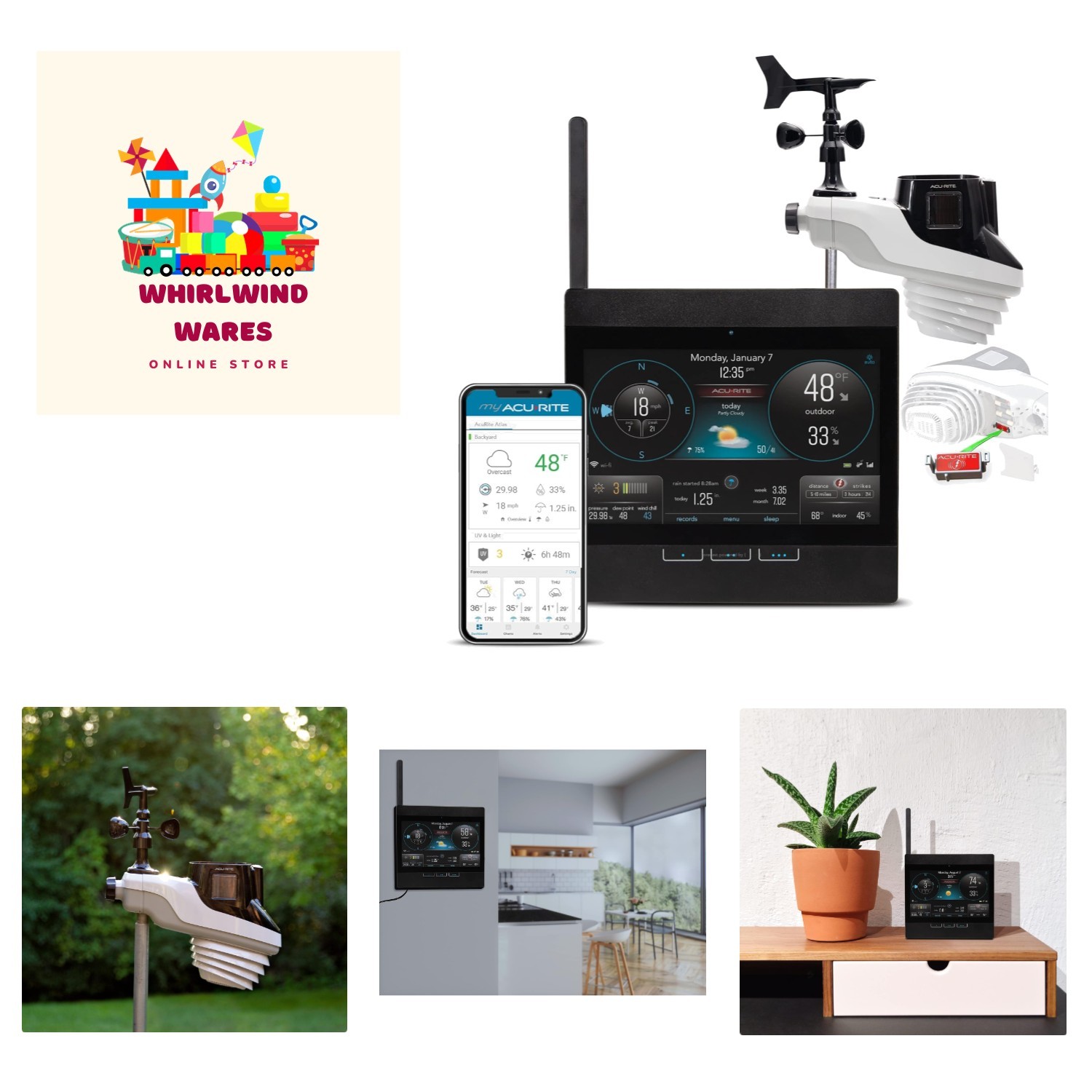 Atlas Professional Weather Station with Direct-to-Wi-Fi HD Display, Lightning...