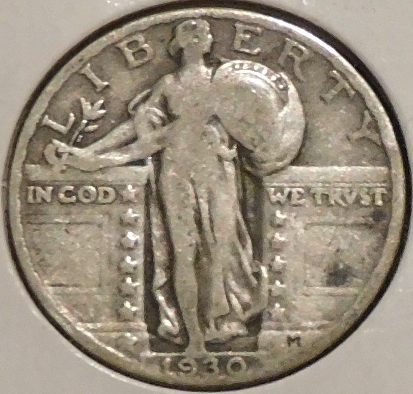 Silver Quarter - Standing Liberty - 1930 (Spotty blackness, mostly on rev) [238]