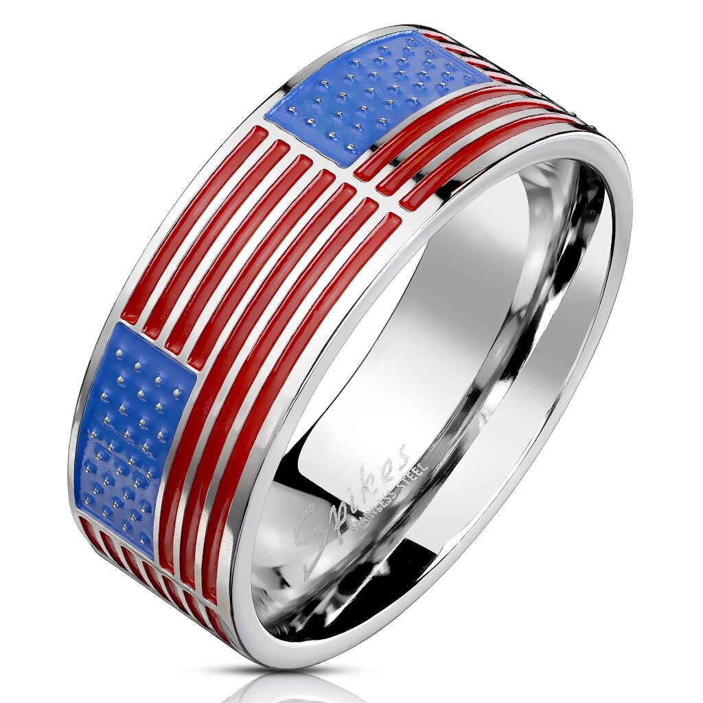 Stainless Steel Men's Wedding Band Ring USA United States American Flag