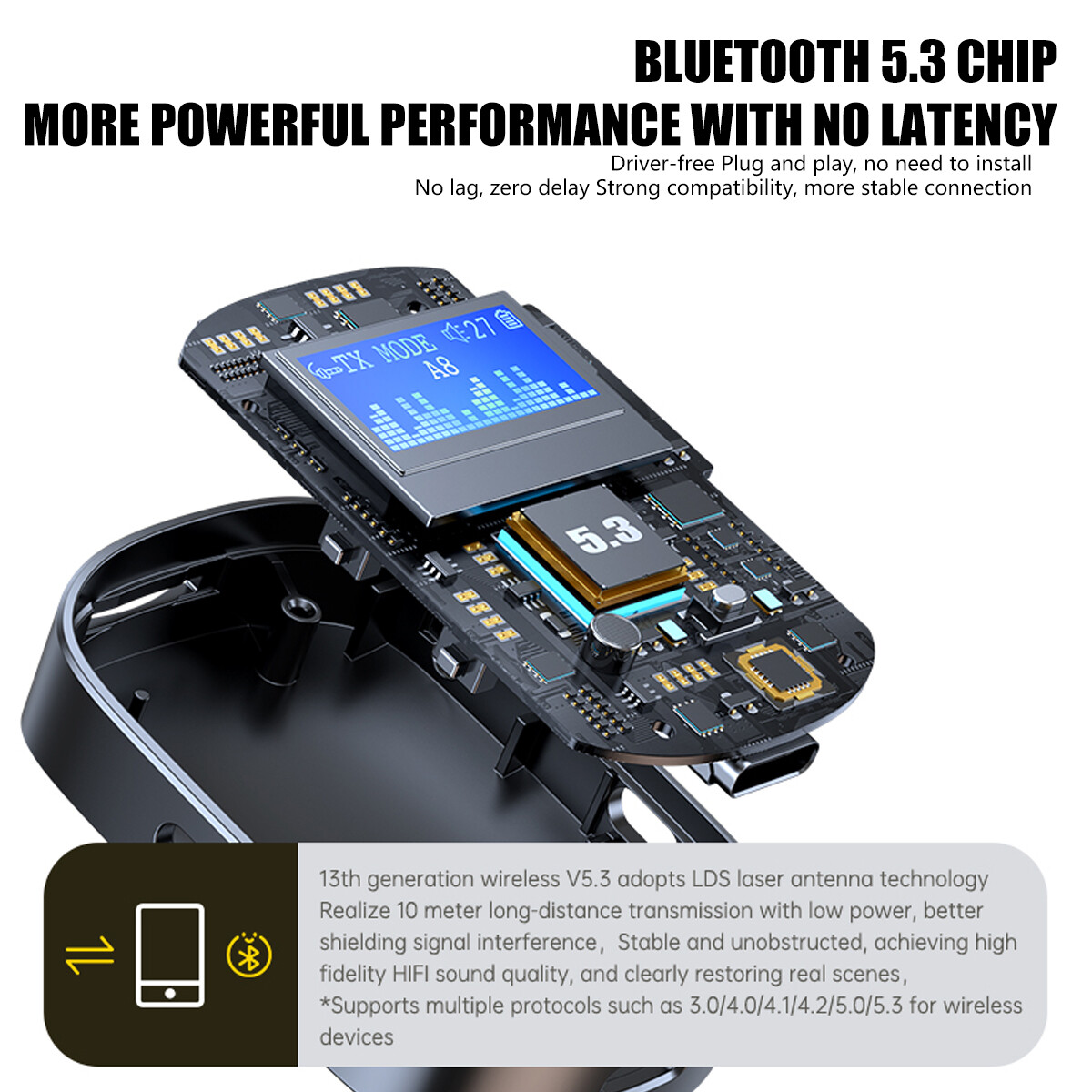 Bluetooth 5.3 USB Wireless Transmitter Portable Receiver Audio Adapter 3.5mm Aux