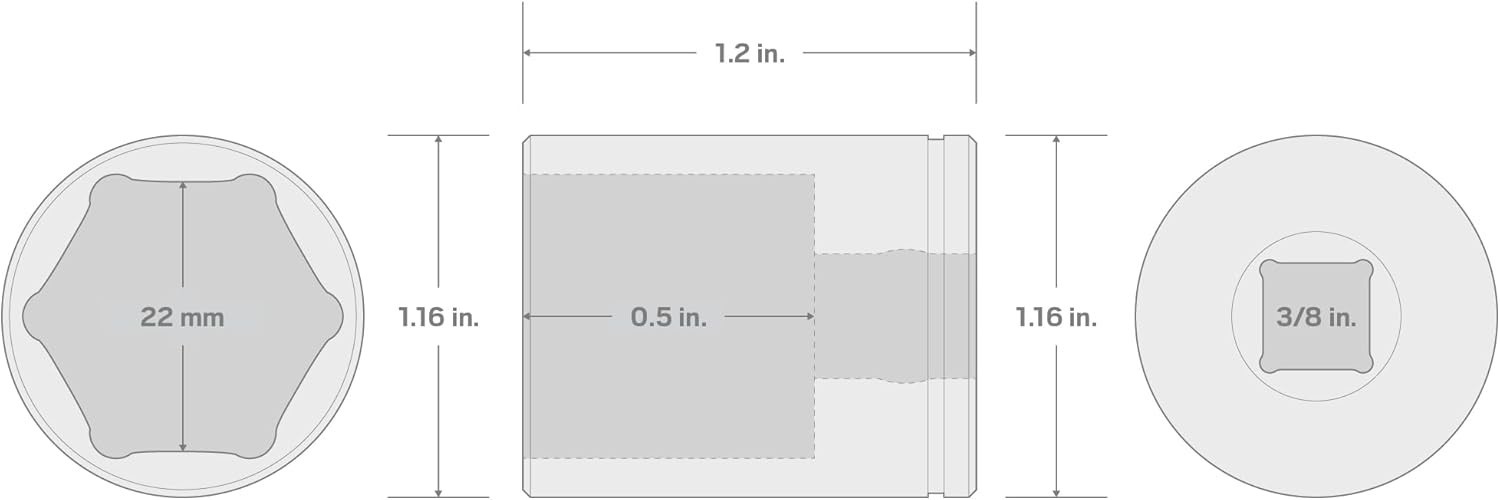 3/8 Inch Drive x 22 mm Shallow 6-Point Socket |