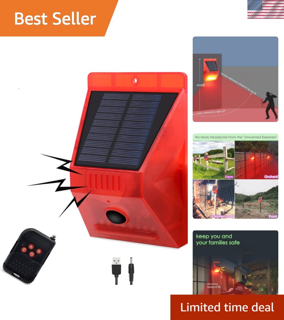 Solar Outdoor Motion Sensor Alarm-129db Loud Siren Lamp Noise Maker, 4 Workin...
