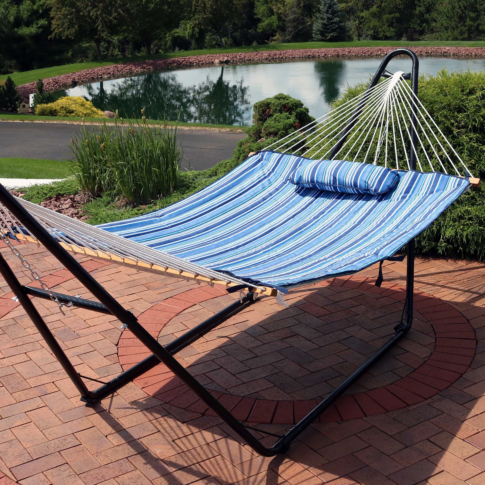 Outdoor Polyester Hammock Pad and Pillow Set - Breakwater Stripe by Sunnydaze