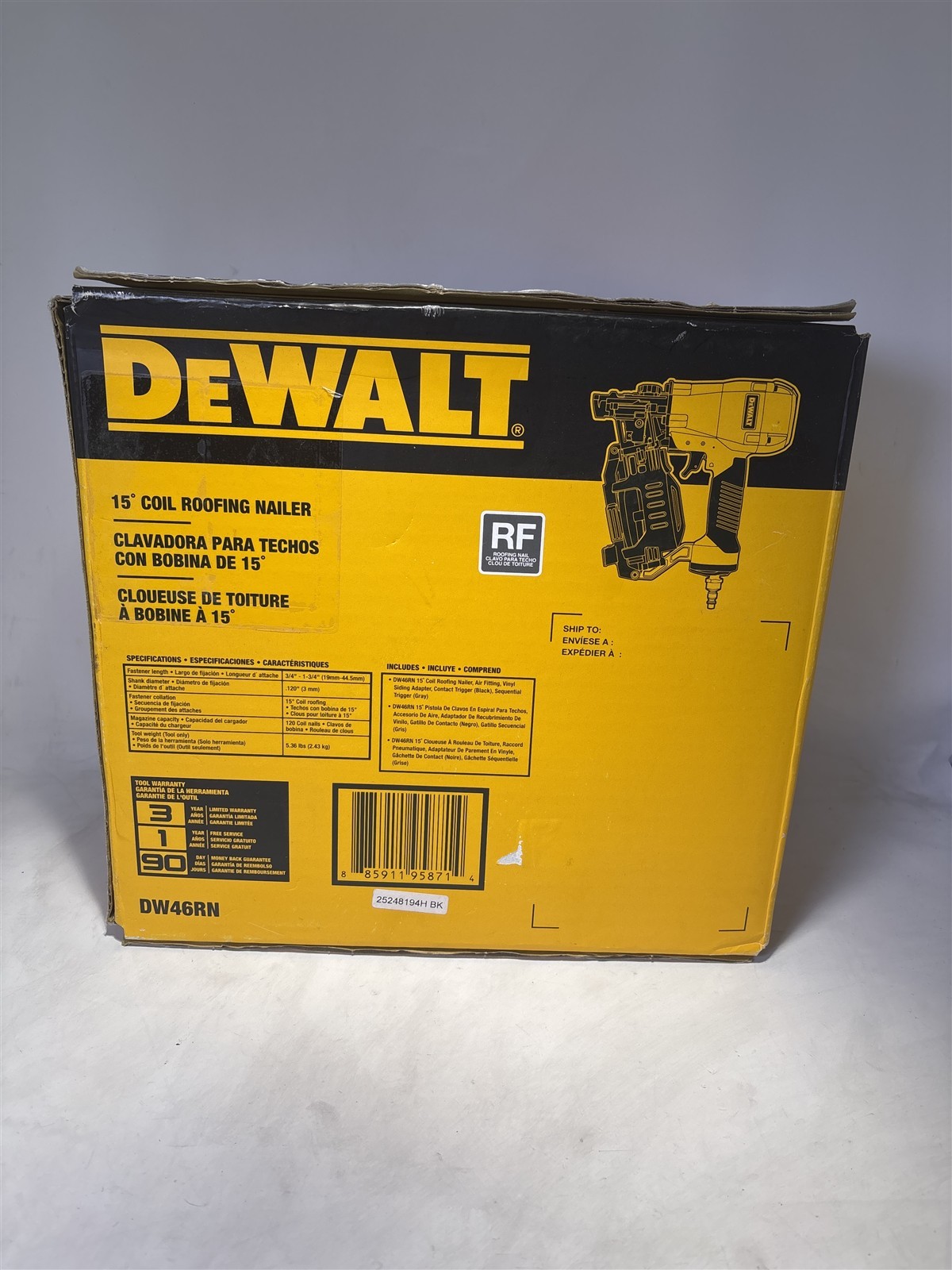 Dewalt DW46RN 15° Coil Roofing Nailer