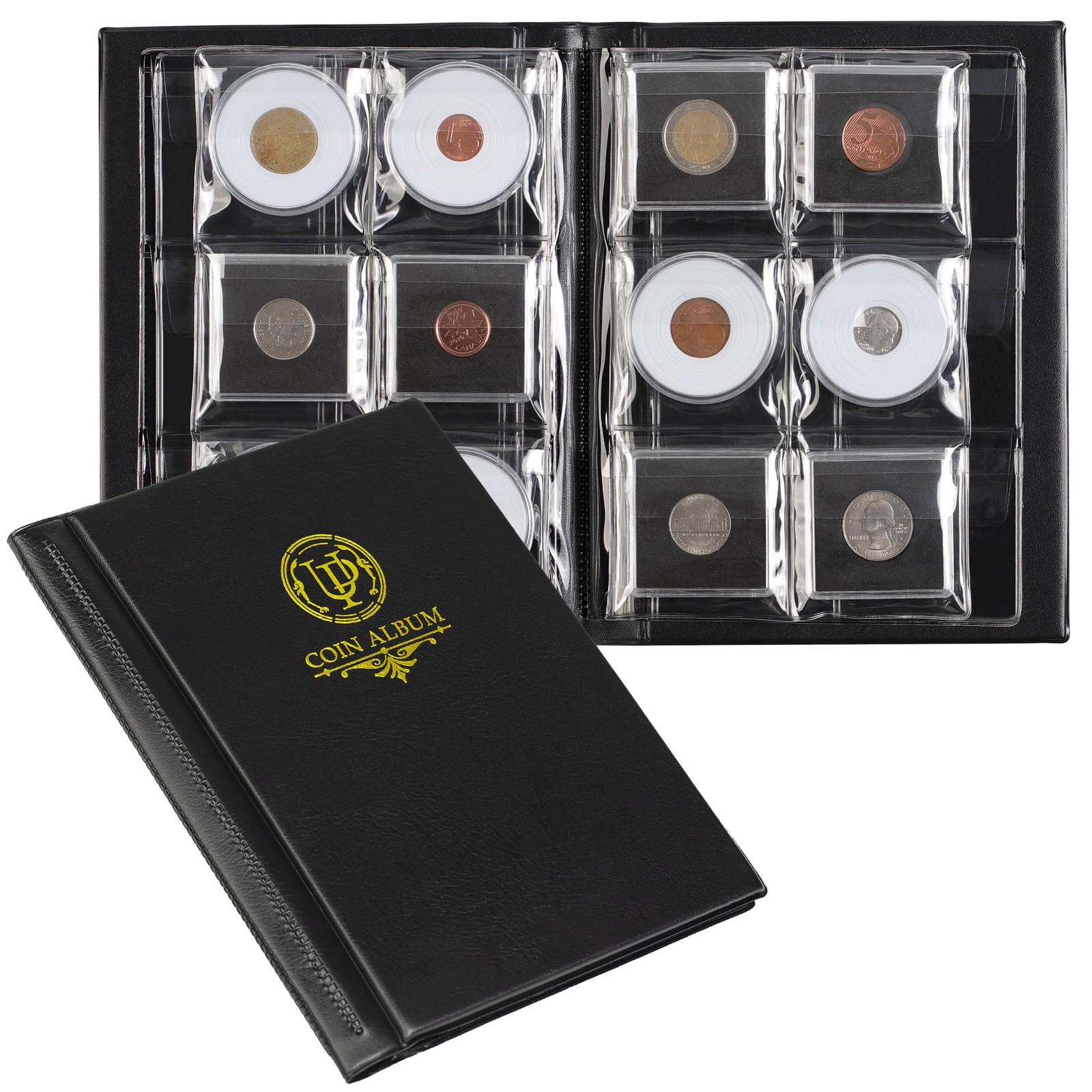 36 Pocket Coin Capsule Holder Album Black Fits Capsules Under 2 Inch