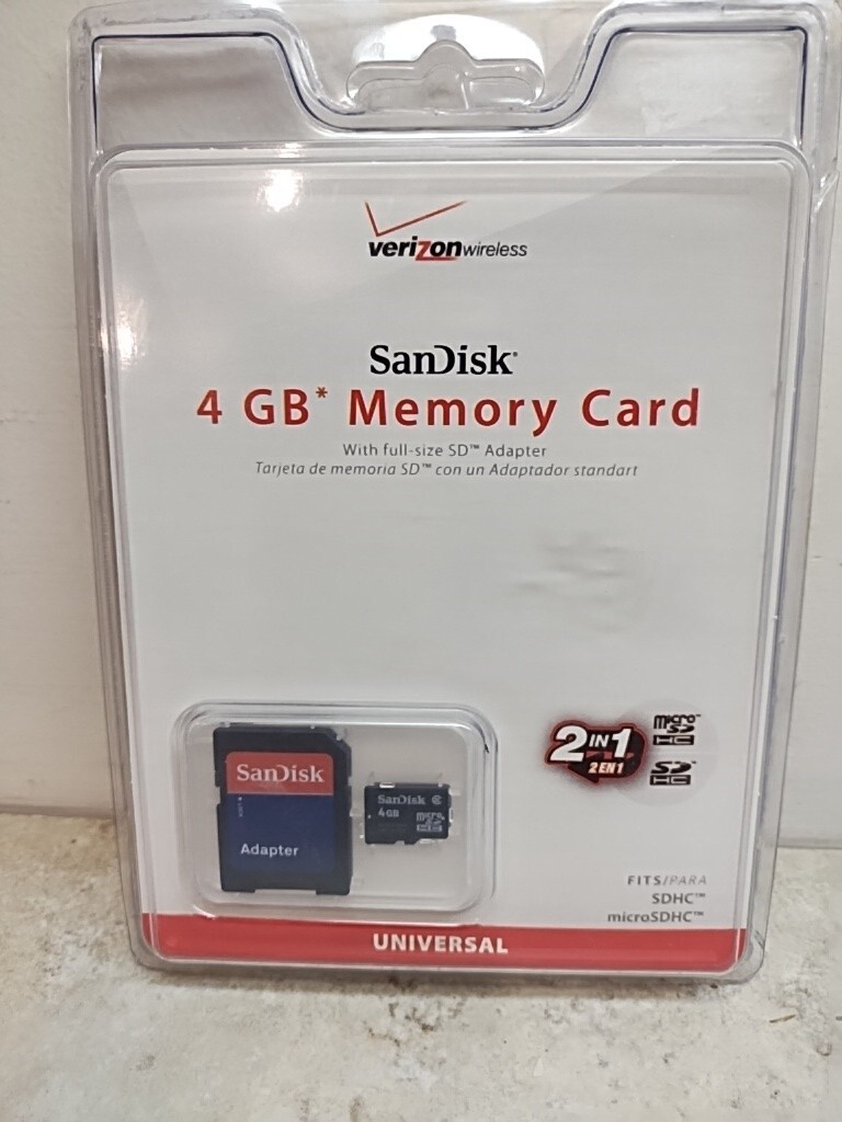 SanDisk Micro SDHC Card With Adapter 4GB Verizon Wireless New