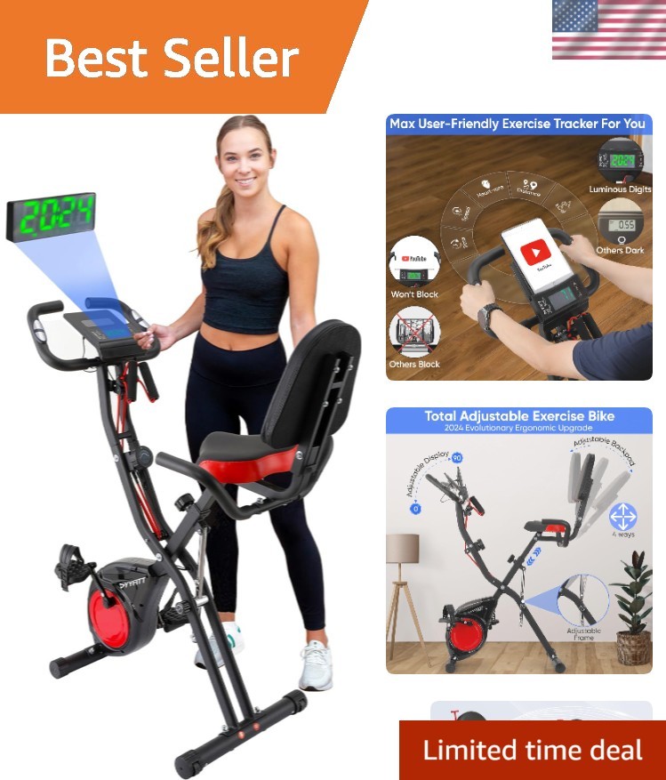 3-IN-1 Folding Exercise Bike: Luminous Display, Wider Seat & Adjustable Resis...