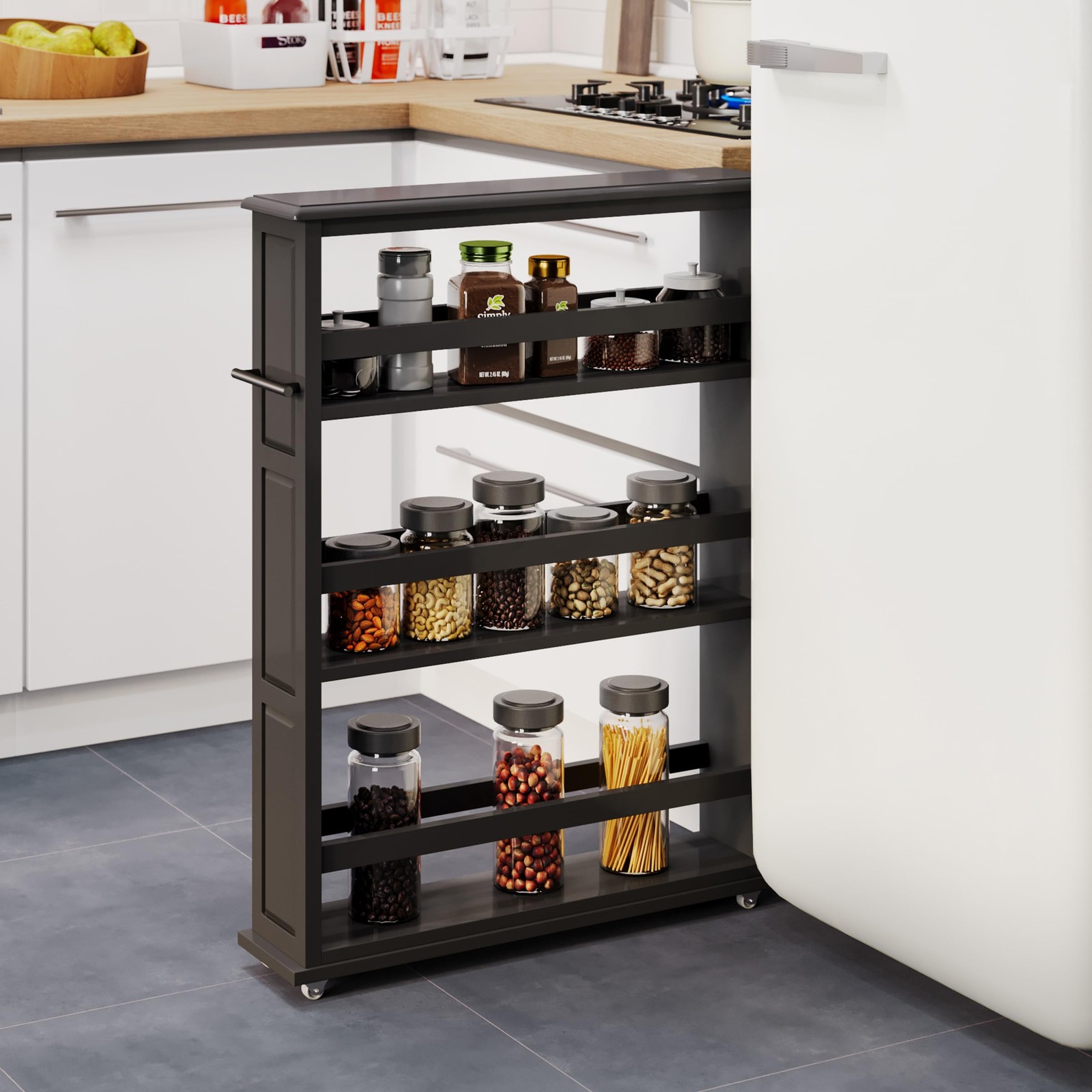 Lavish Home 3-Tier Slim Rolling Storage Cart 25" x 5.7" Black