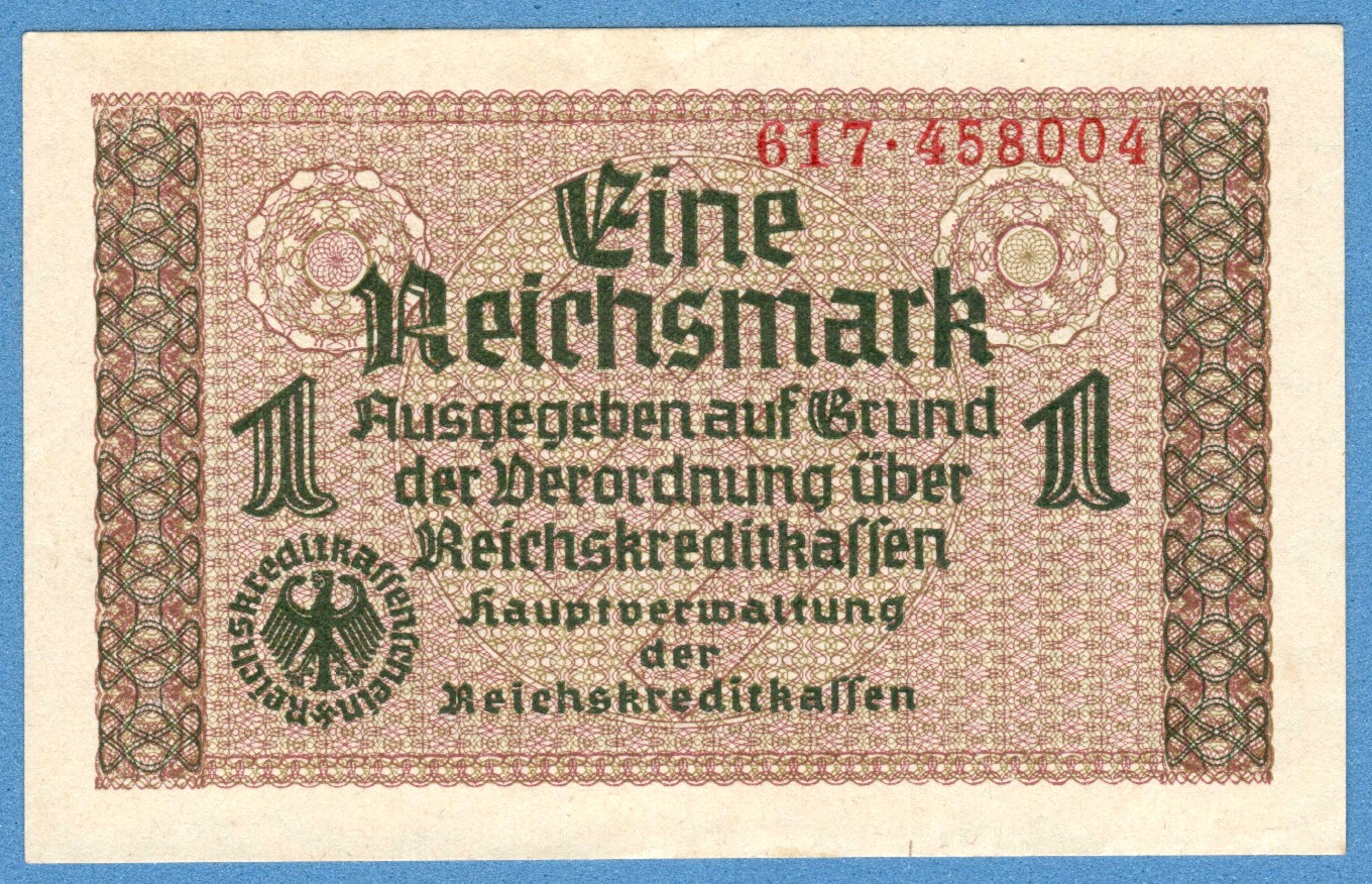 1940-45 GERMANY OCCUPIED TERRITORIES 1 RM EAGLE W/H SWASTIKA UNC U 1161