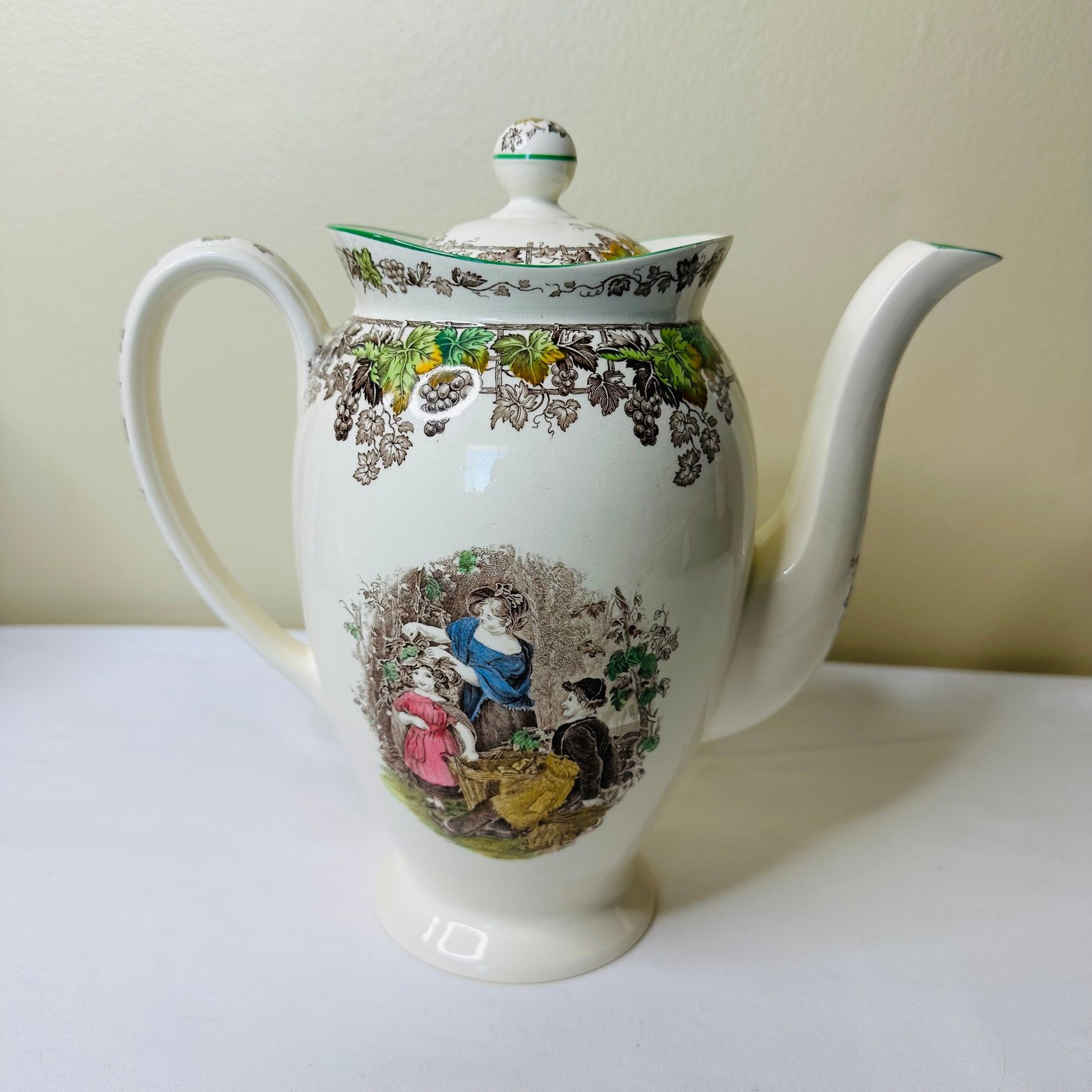 Vintage Grindley Hotel Ware Teapot Scenic Pastoral Design Brown Green Trim