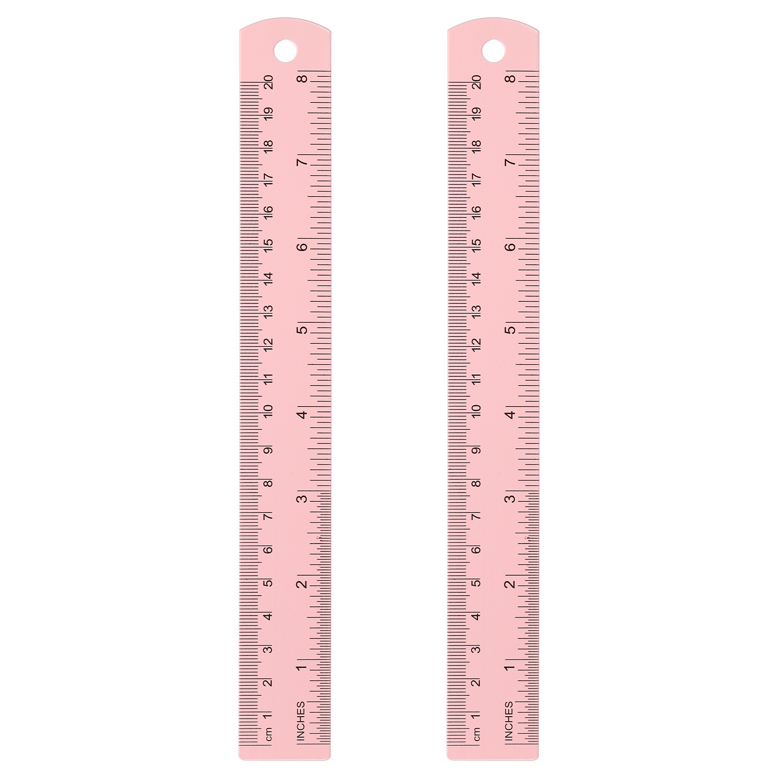 2pcs Straight Ruler 20cm Metric SAE Aluminum Rulers with Hole Pink,