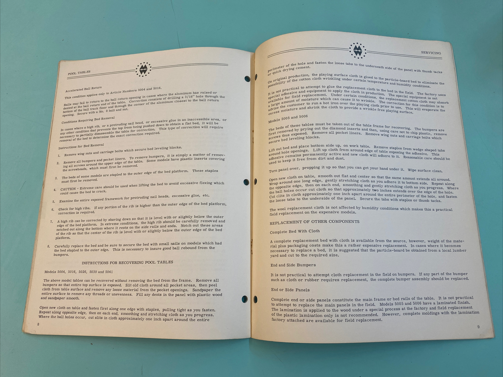 1961 Montgomery Ward Pool Table Manual CRS-6069