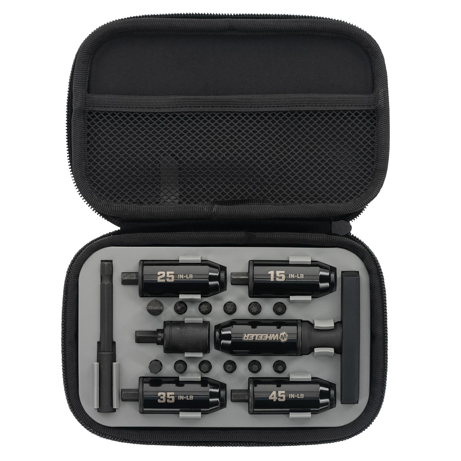 Wheeler FAT Stix Torque Wrench Kit 15-65 IN-LB Limiters T-Handle 12 Bits Black