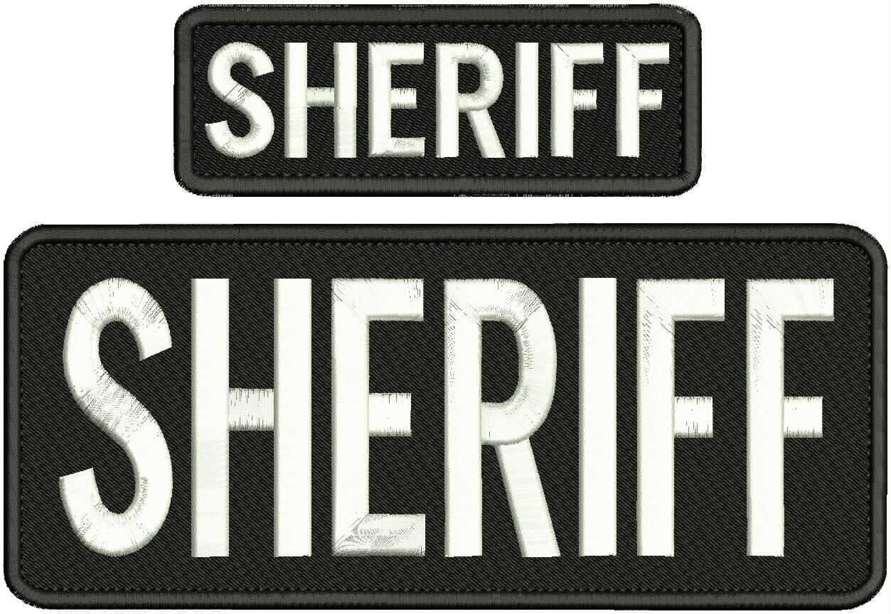 SHERIFF EMBROIDERY PATCH 4X10 & 2X6 HOOK ON BACK White on black