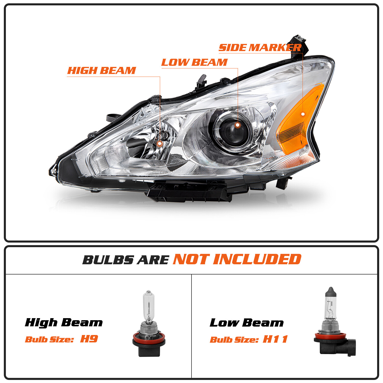 For 2013 2014 2015 Nissan Altima Sedan Halogen Projector Left Driver Headlight