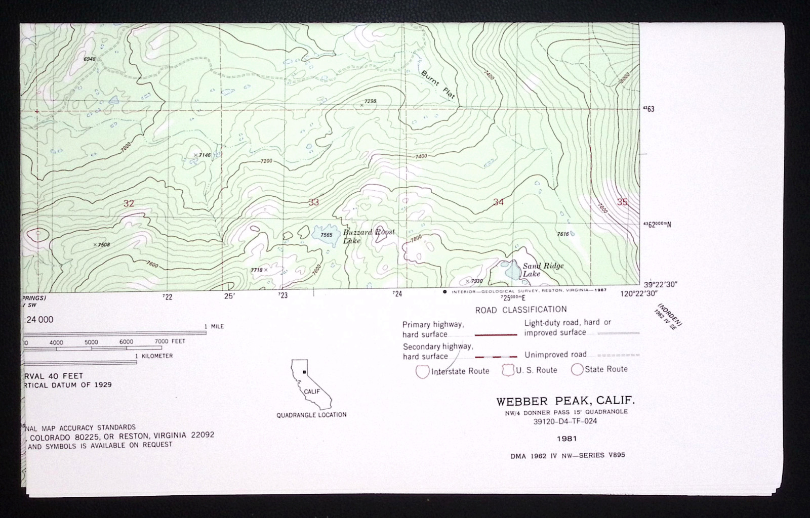 USGS Topo Map 7.5' Quad Webber Peak, Calif 39120-D4-TF-024 (1981)