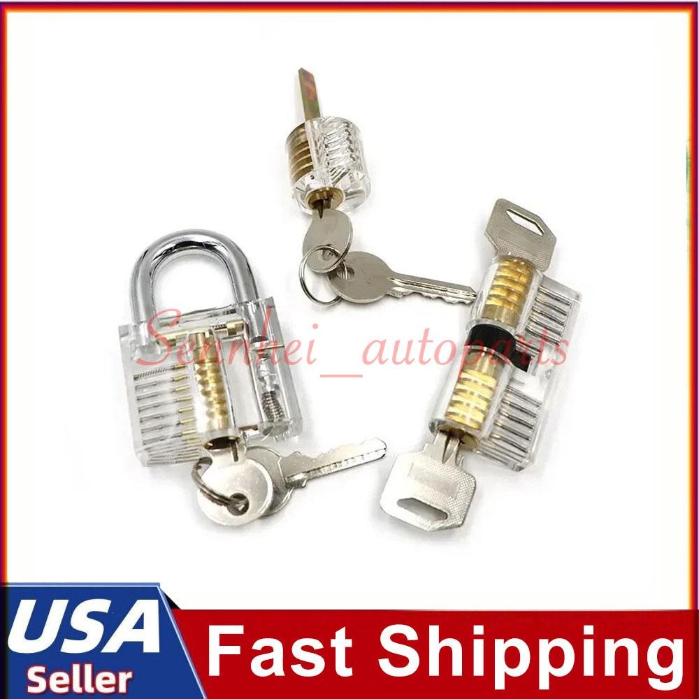 3PCS Acrylic CLEAR Practice Lock Transparent Cutaway Pin Tumbler Lock