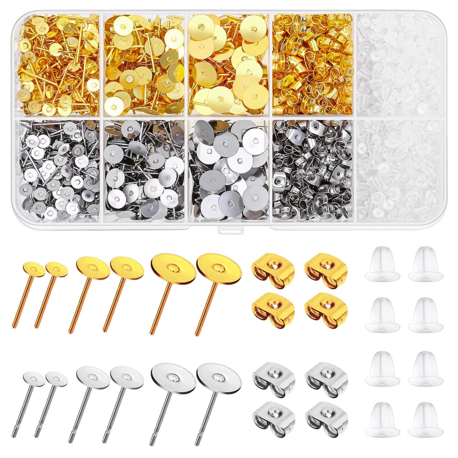 Hypoallergenic Earring Posts and Backs, Caffox 2000pcs Stud Earrings Making Kit