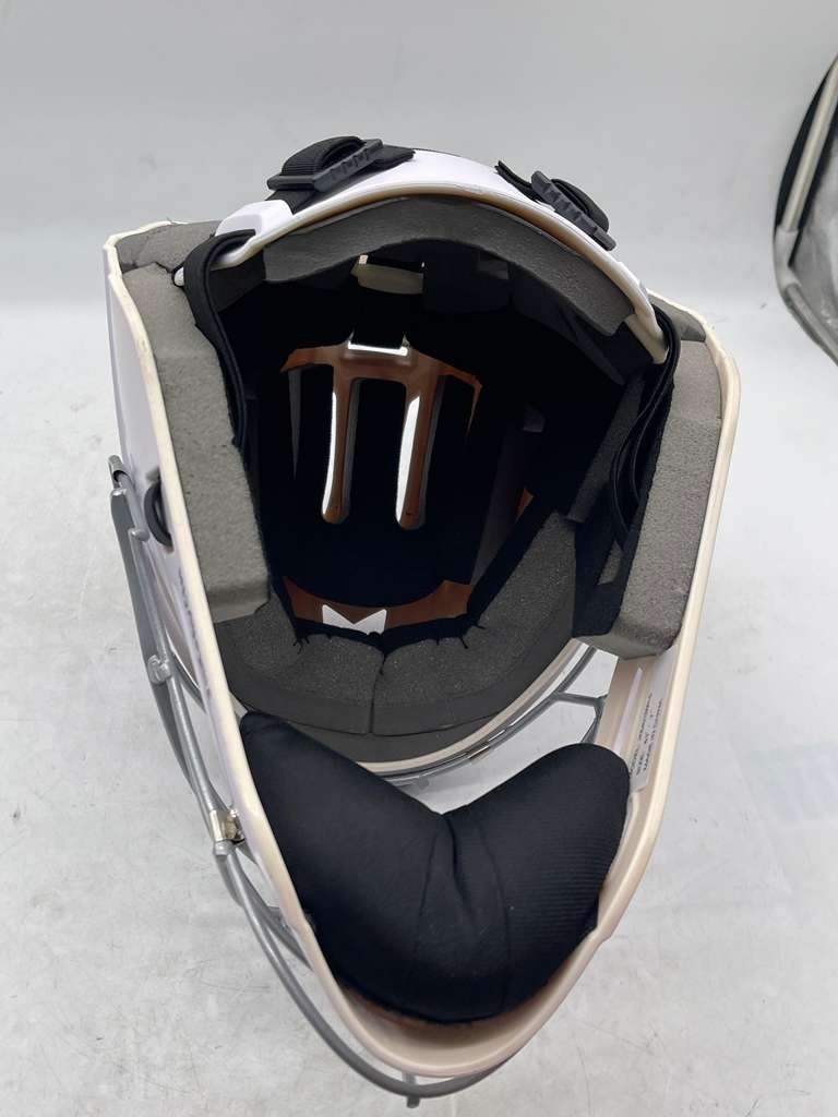 Baseball Catcher Helmet Matte White Small 6 1/2–7 Adjustable Cage-OB