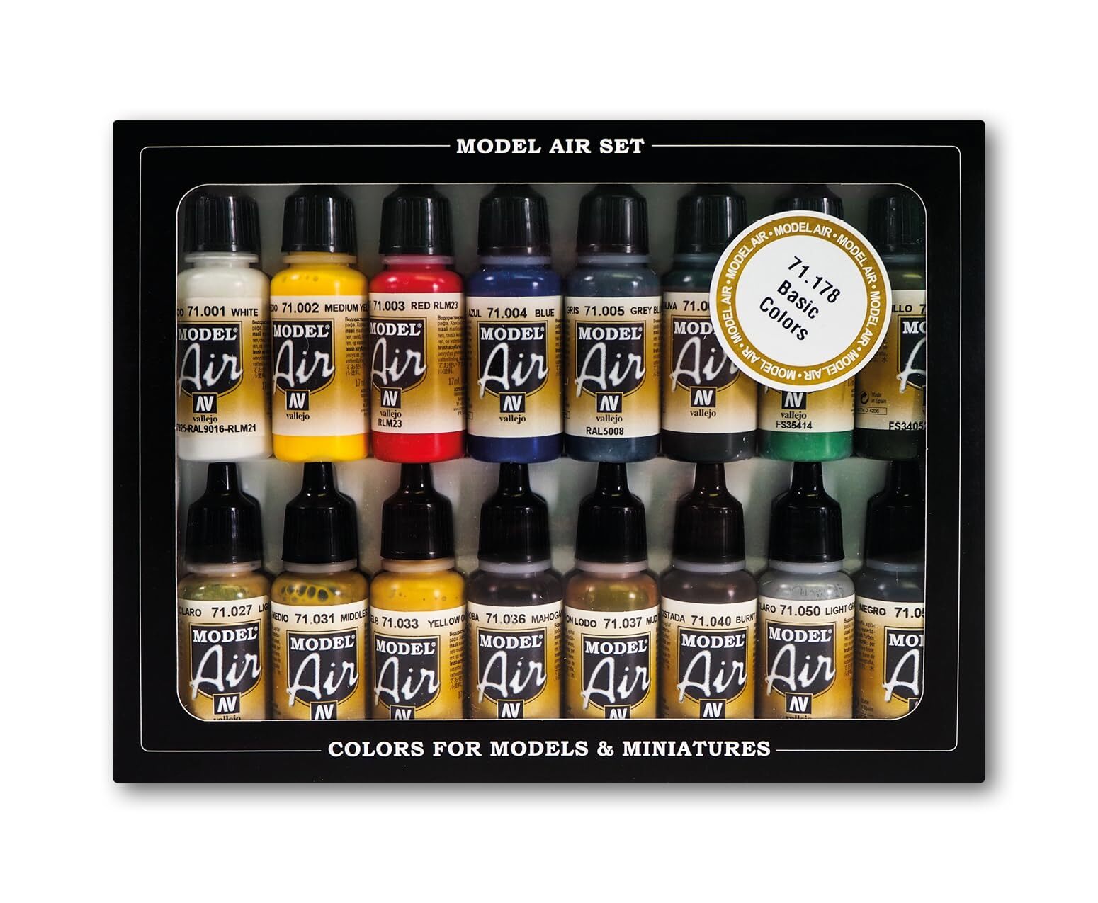 Vallejo Model Air Acrylic Paint Set 16 Colors 17ml Bottles for Airbrush Use