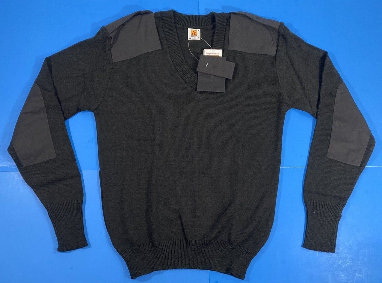 NEW A+ by SAI UNISEX JERSEY V-NECK COMMANDO SWEATER 5955 BLACK LARGE