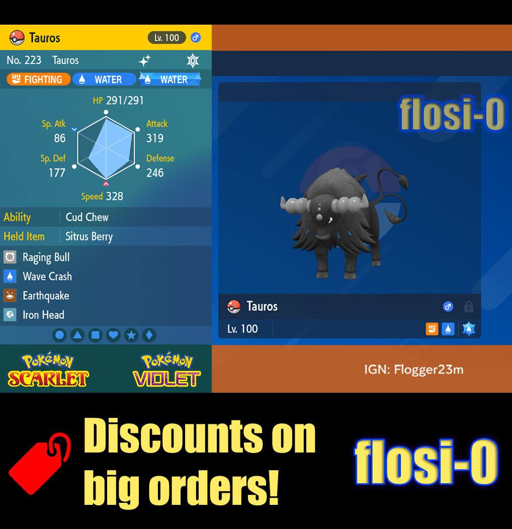 6IV Shiny Paldea Tauros Aqua Breed (Tauros Water) Pokemon Scarlet and Violet