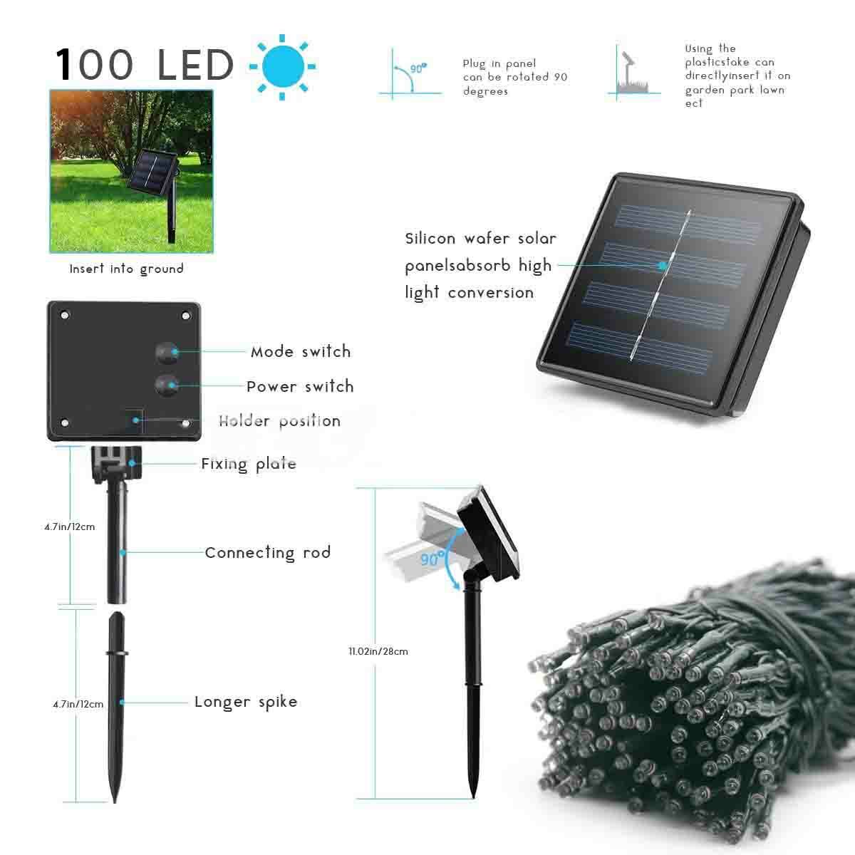 50 LED String Light Garden Path Yard Decor Lamp Outdoor Waterproof Solar Powered