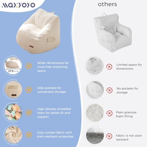 Kids Bean Bag Chair, Bean Bag Couch with Handle, Comfy Toddler Standard Beige