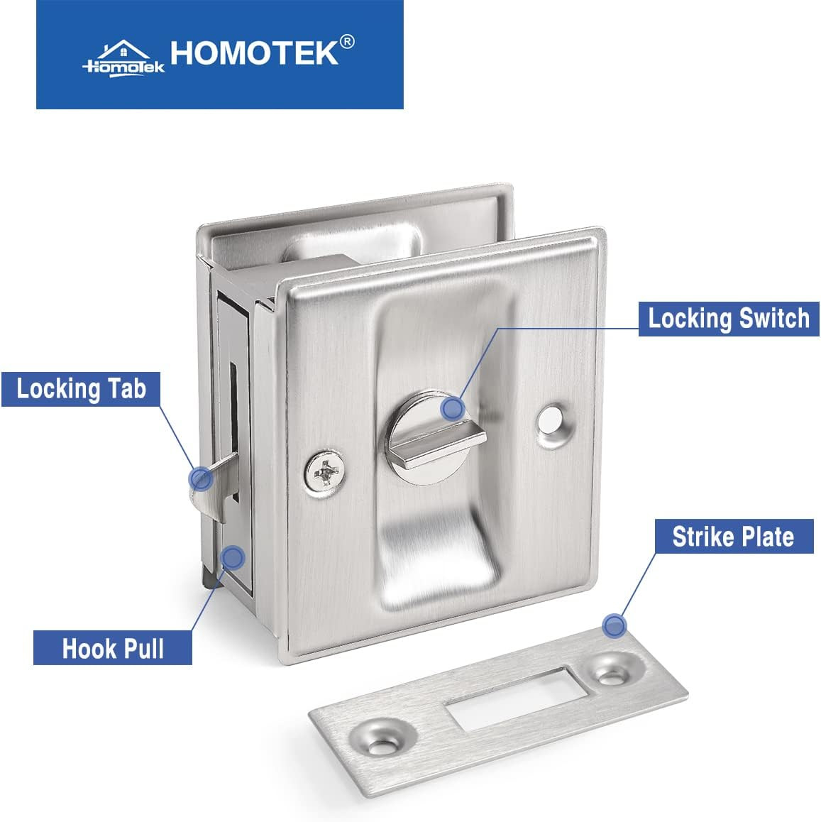 HOMOTEK Privacy Pocket Door Lock Hardware with Pull - Replace Old or Damaged Sli