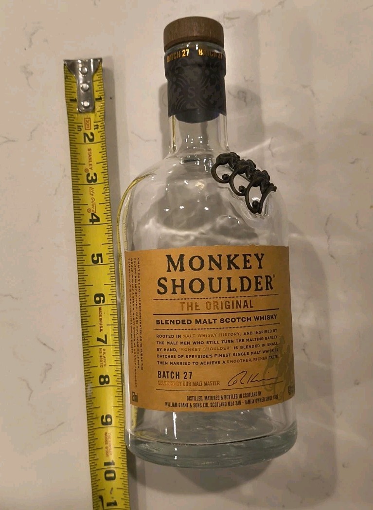 Monkey Shoulder Blended Malt Scotch Whiskey Bottle Empty 750 ML w/ Cork