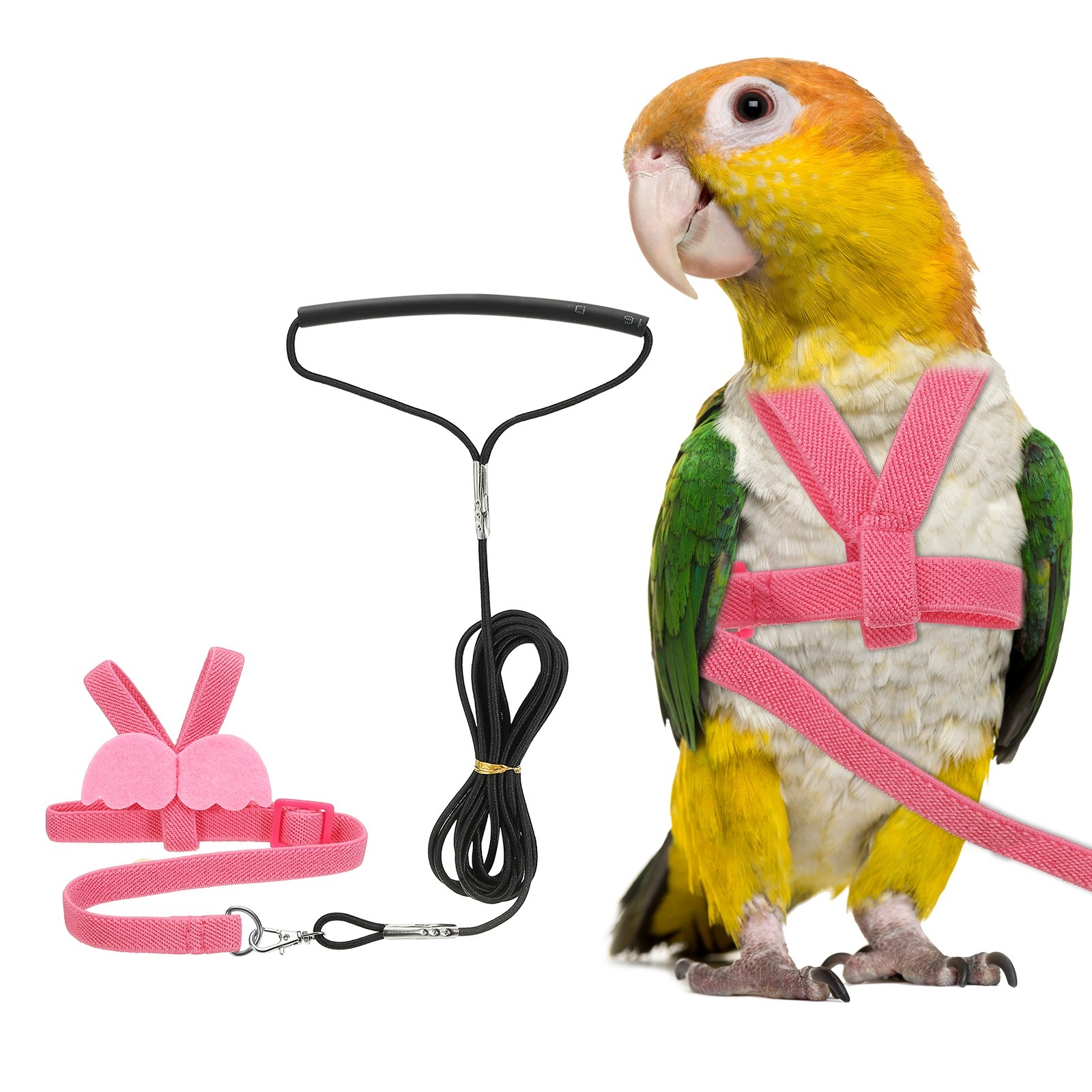 Bird Harness Leash Pet Parrot Bird Harness and Leash with Cute Wing Pink M