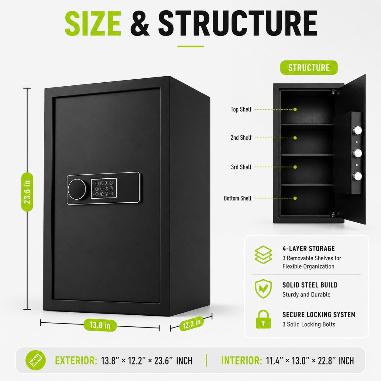 23.6" Tall Large Safe Box with Fireproof Bag, Digital Security Safe