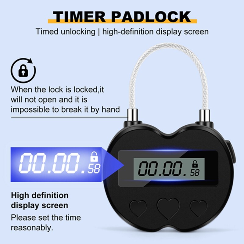 2X Black Time Locks LCD Display Time Lock Multifunction Travel Electronic Timer